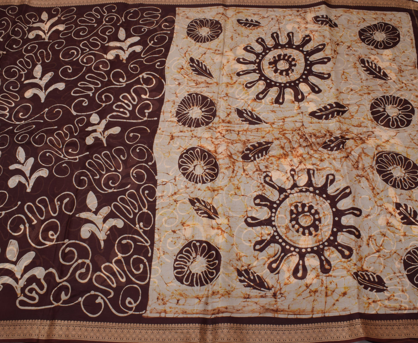 Sushila Vintage Dark Brown Saree 100% Pure Silk Printed Floral Soft Craft Fabric