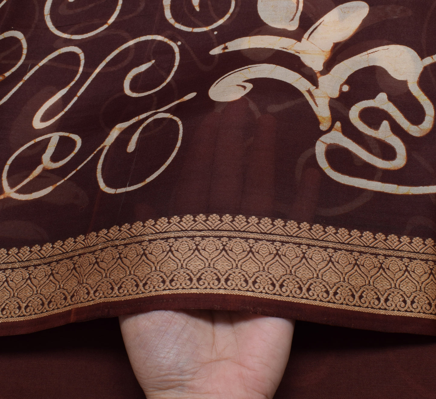 Sushila Vintage Dark Brown Saree 100% Pure Silk Printed Floral Soft Craft Fabric