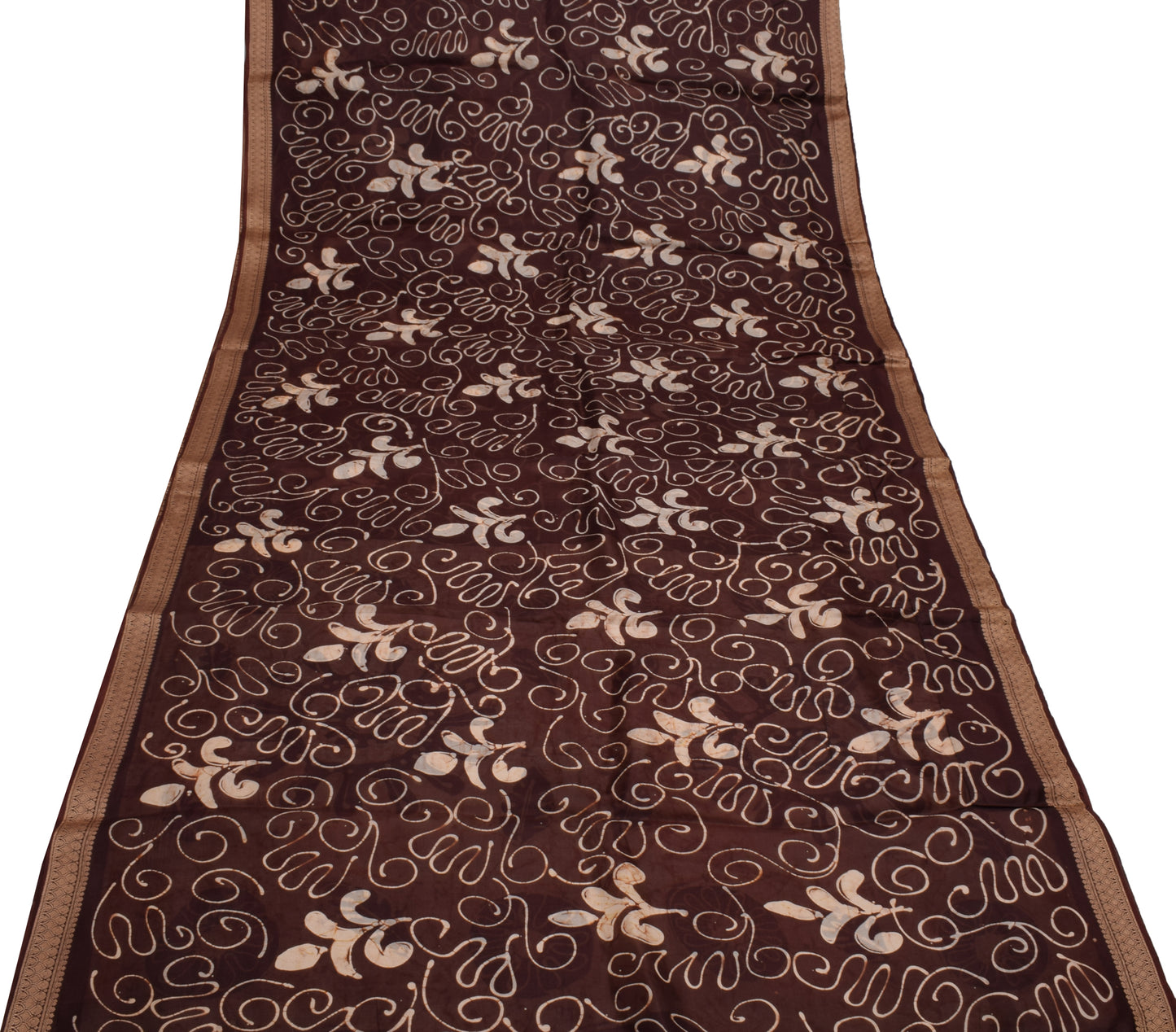 Sushila Vintage Dark Brown Saree 100% Pure Silk Printed Floral Soft Craft Fabric