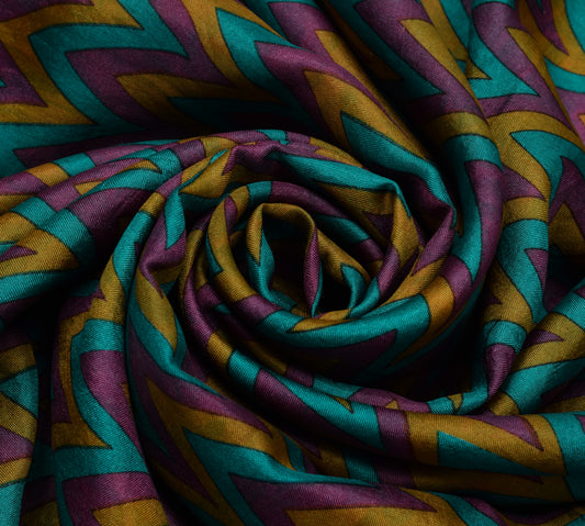 Sushila Vintage Multi-Color Saree Pure Silk Printed Zig-Zag Soft Craft Fabric