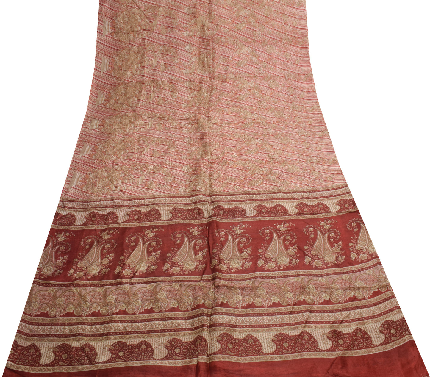 Sushila Vintage Indian Saree 100% Pure Silk Printed Soft Craft 5 Yard Fabric
