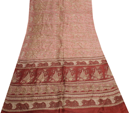 Sushila Vintage Indian Saree 100% Pure Silk Printed Soft Craft 5 Yard Fabric
