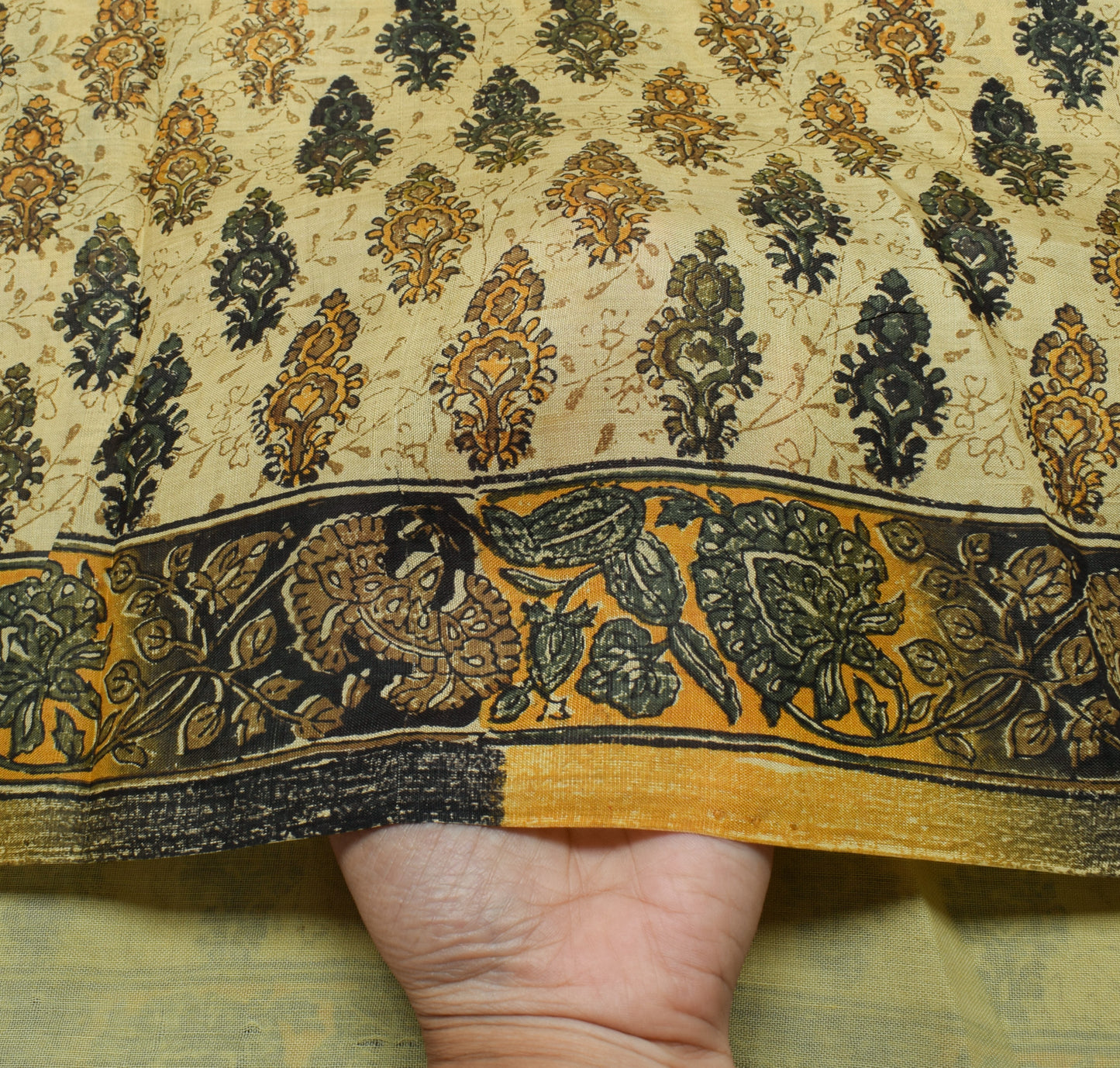 Sushila Vintage Cream Saree 100% Pure Silk Printed Floral Soft Craft Fabric