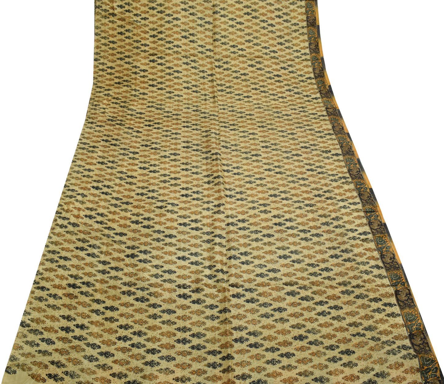 Sushila Vintage Cream Saree 100% Pure Silk Printed Floral Soft Craft Fabric