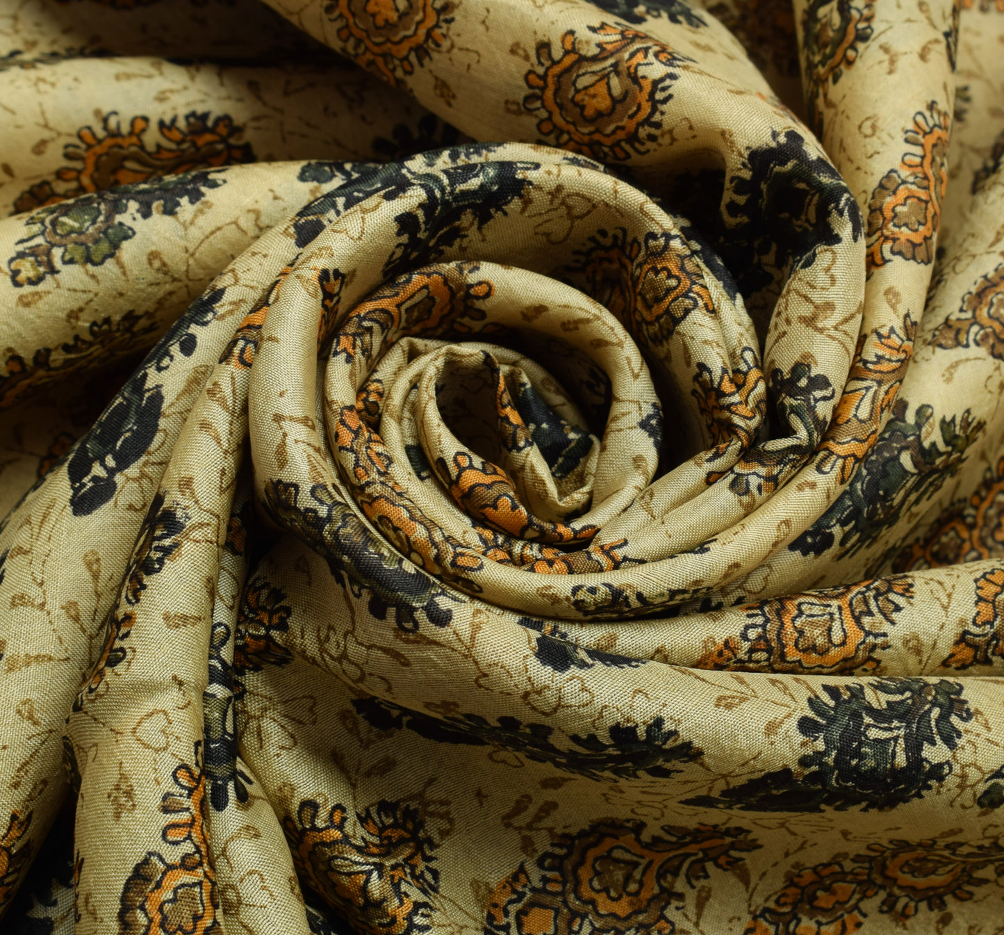 Sushila Vintage Cream Saree 100% Pure Silk Printed Floral Soft Craft Fabric