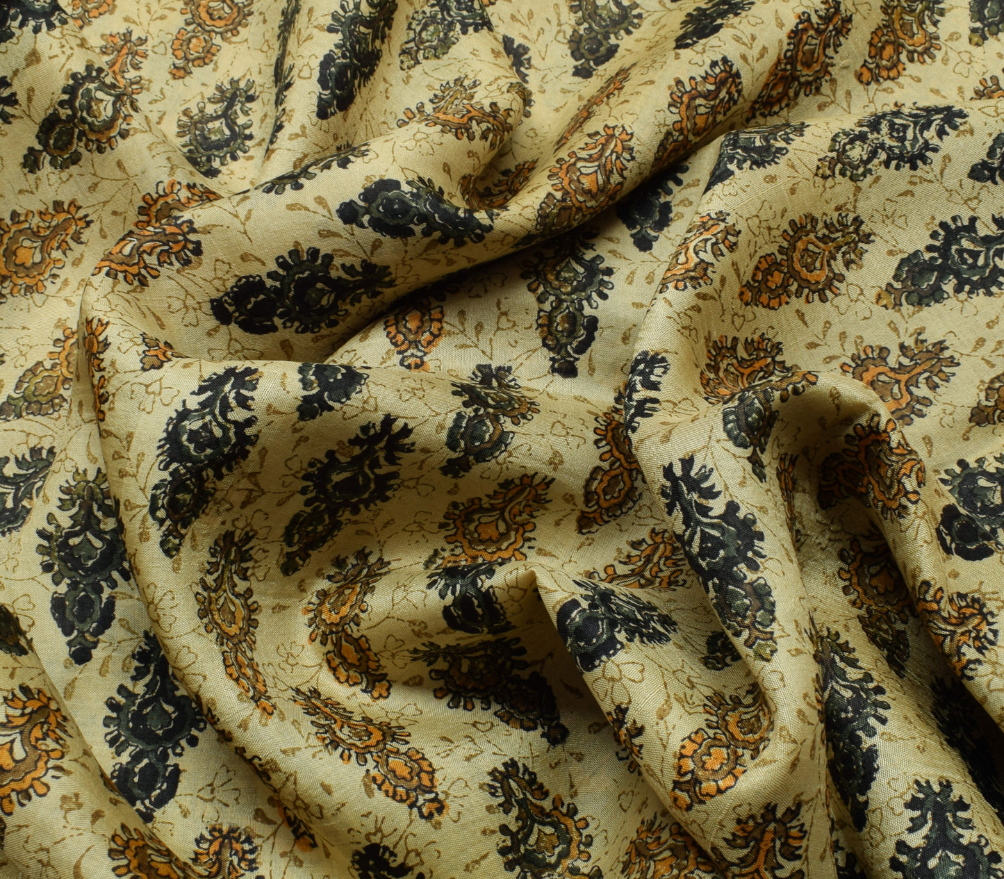 Sushila Vintage Cream Saree 100% Pure Silk Printed Floral Soft Craft Fabric
