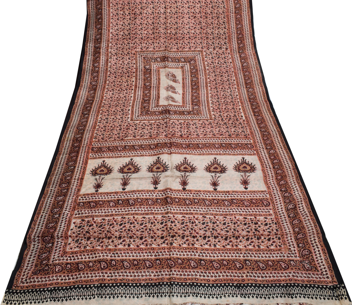 Sushila Vintage Off White Saree 100% Pure Silk Printed Floral Soft Craft Fabric