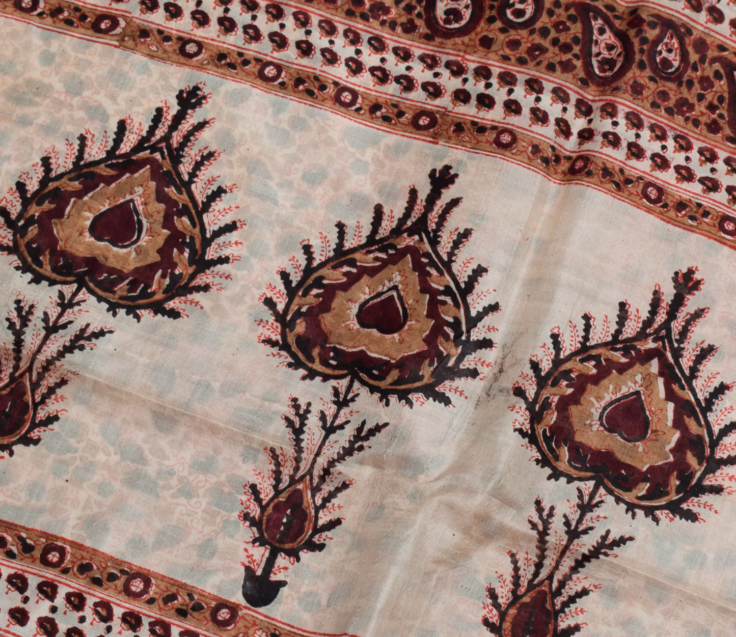 Sushila Vintage Off White Saree 100% Pure Silk Printed Floral Soft Craft Fabric