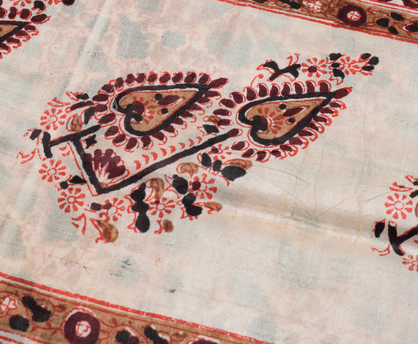 Sushila Vintage Off White Saree 100% Pure Silk Printed Floral Soft Craft Fabric