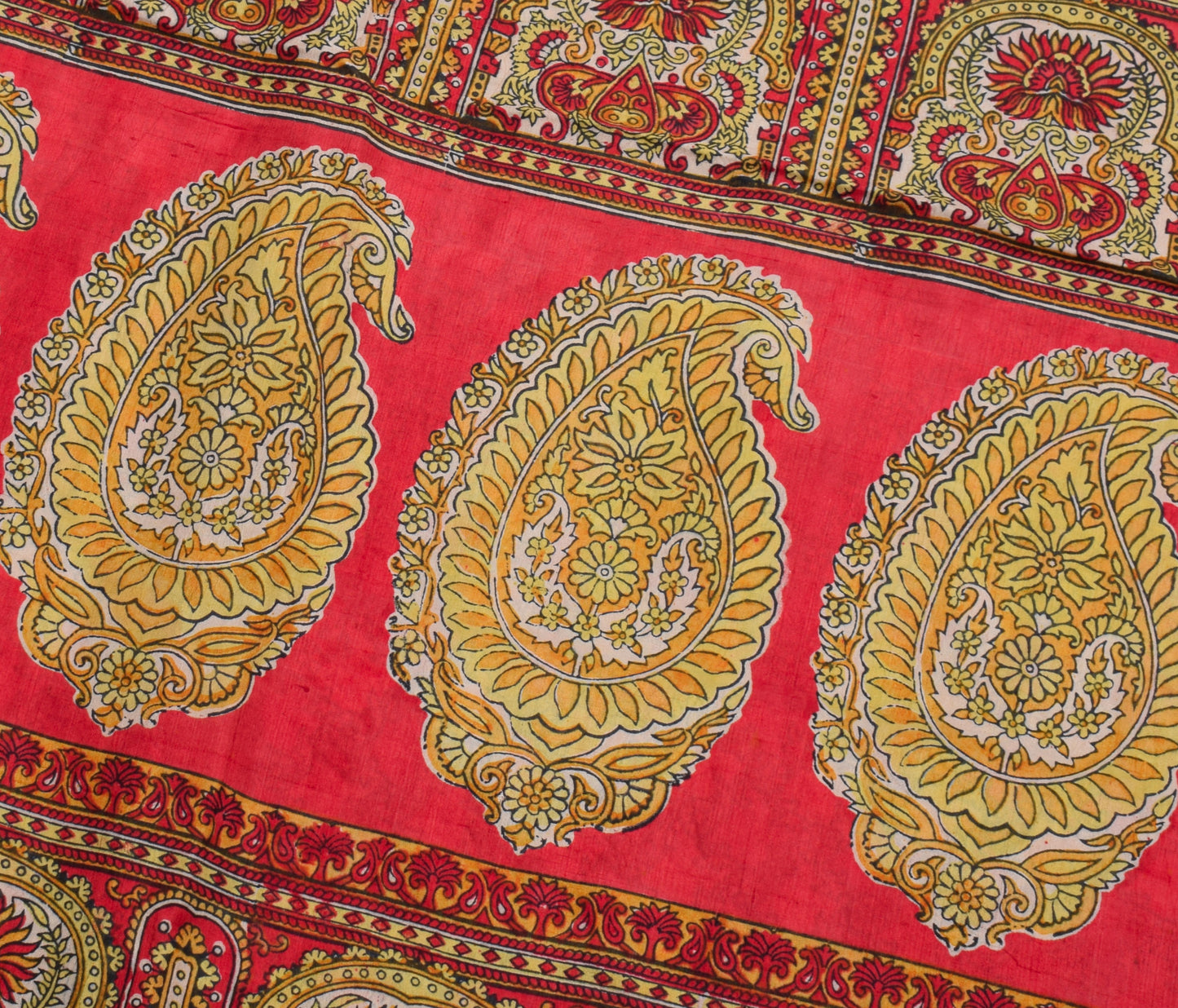 Sushila Vintage Red Saree 100% Pure Silk Printed Floral Soft Craft Sari Fabric