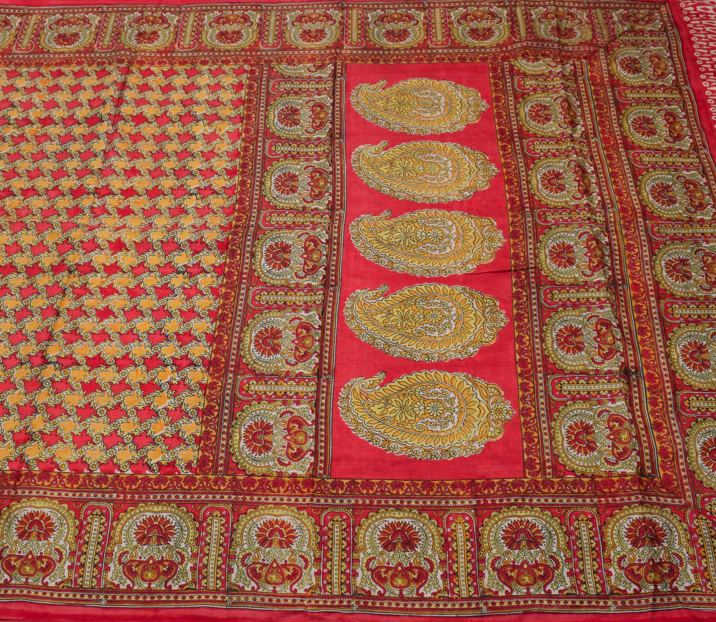 Sushila Vintage Red Saree 100% Pure Silk Printed Floral Soft Craft Sari Fabric