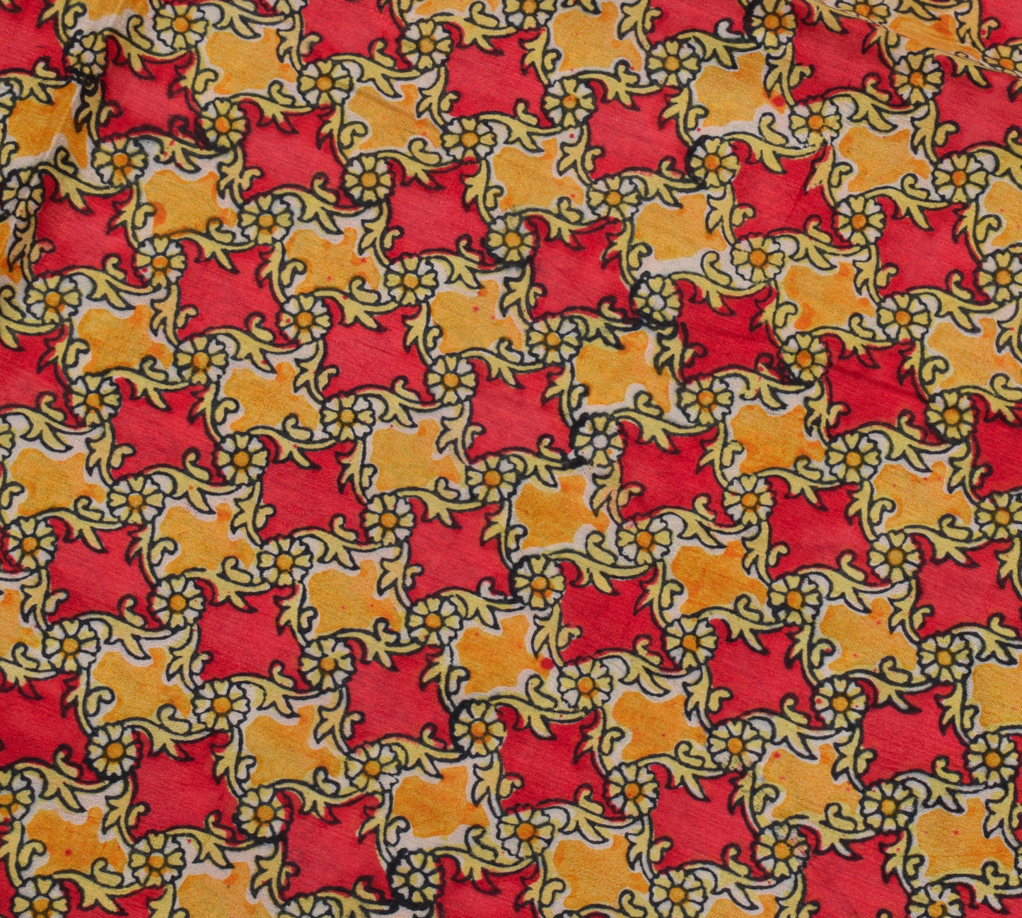 Sushila Vintage Red Saree 100% Pure Silk Printed Floral Soft Craft Sari Fabric