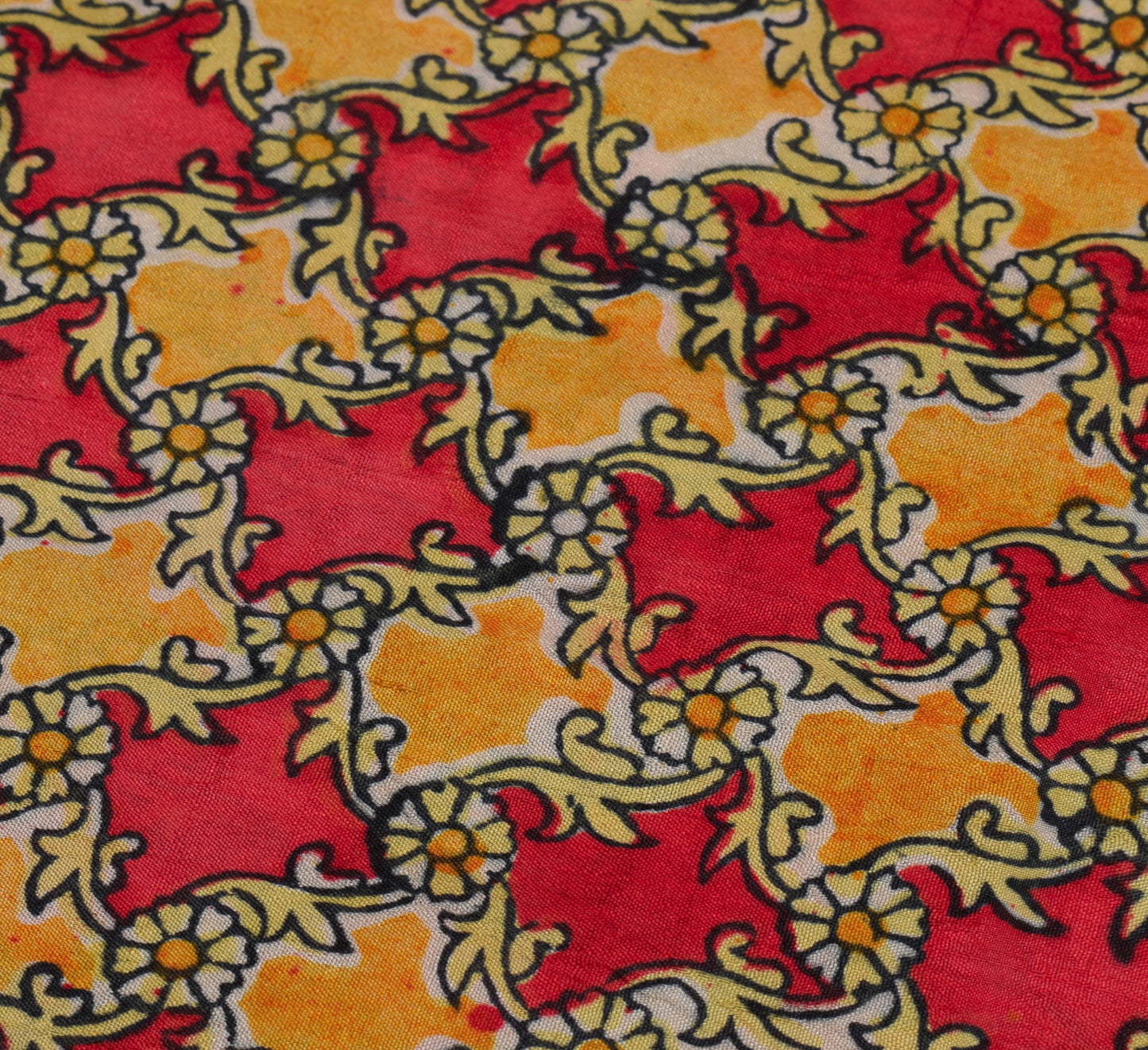 Sushila Vintage Red Saree 100% Pure Silk Printed Floral Soft Craft Sari Fabric