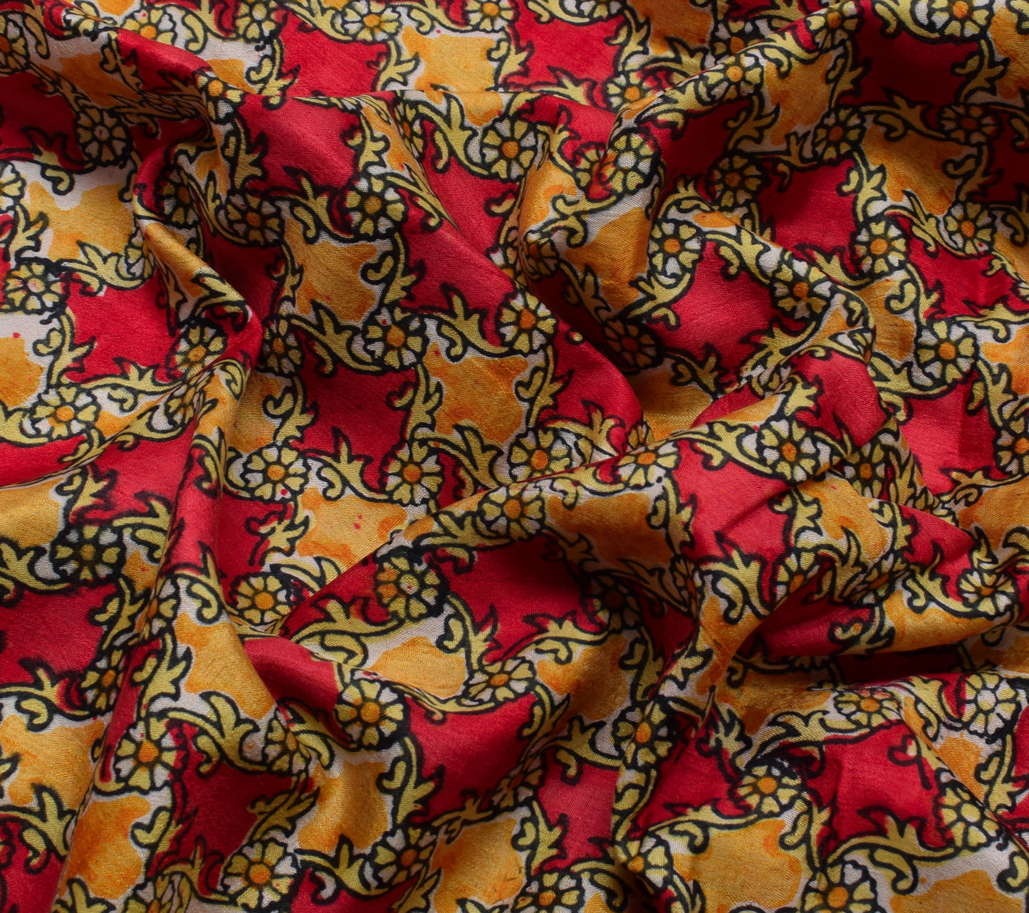 Sushila Vintage Red Saree 100% Pure Silk Printed Floral Soft Craft Sari Fabric