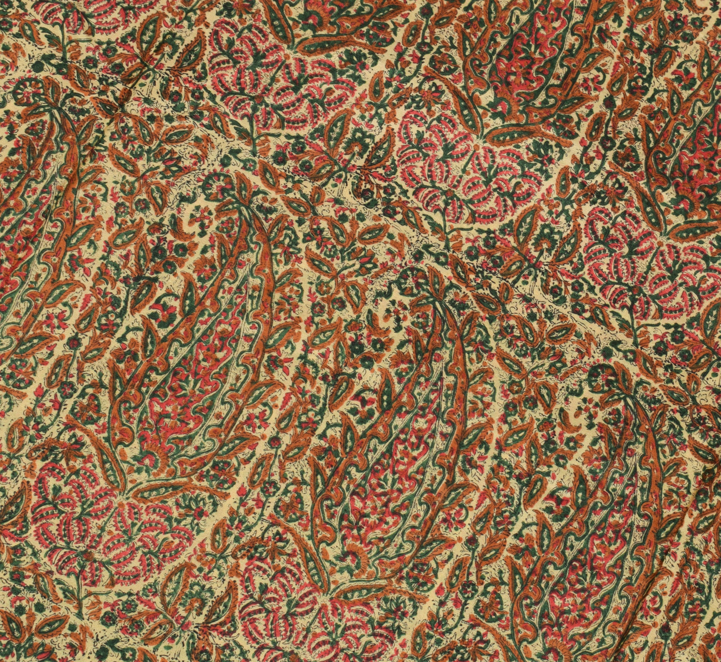 Sushila Vintage Cream Saree 100% Pure Silk Printed Paisley Soft Craft Fabric