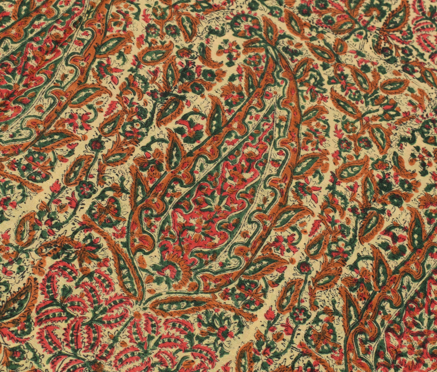 Sushila Vintage Cream Saree 100% Pure Silk Printed Paisley Soft Craft Fabric