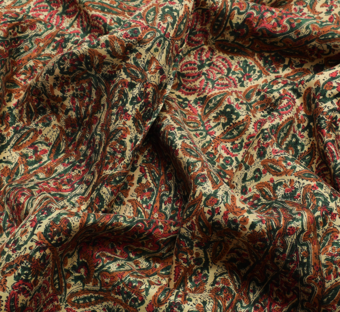 Sushila Vintage Cream Saree 100% Pure Silk Printed Paisley Soft Craft Fabric