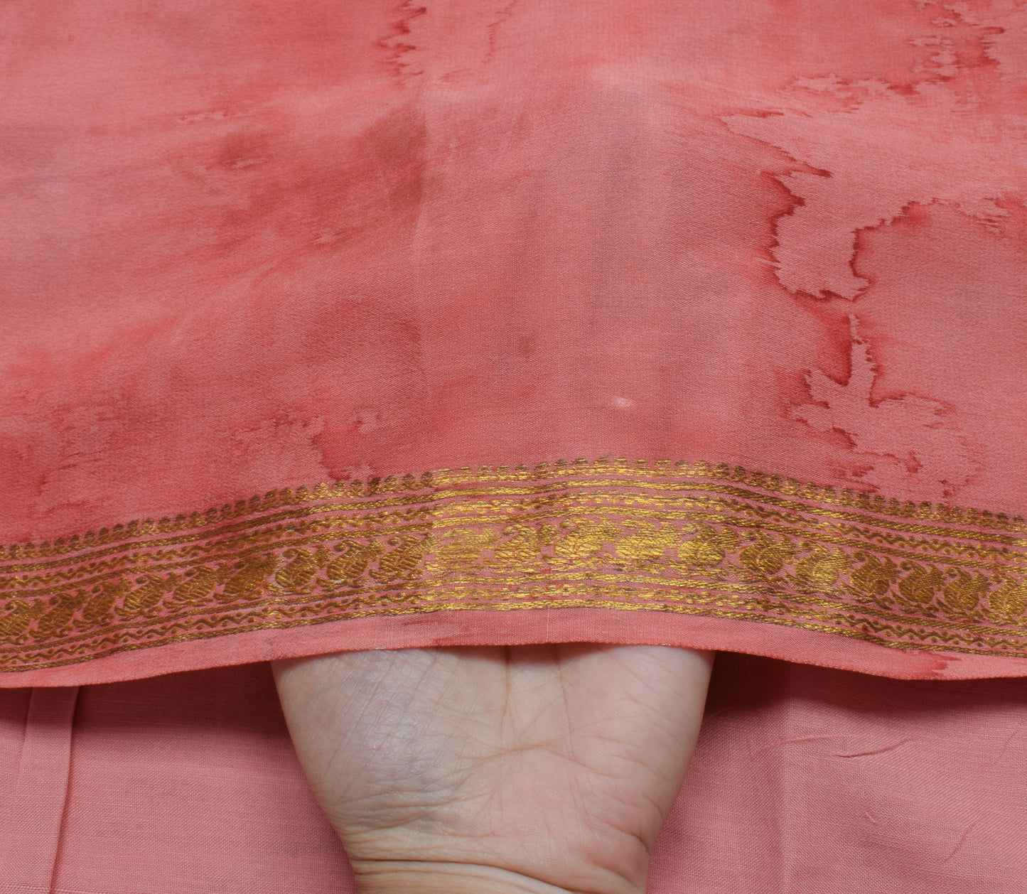 Sushila Vintage Peach Saree 100% Pure Silk Printed Soft Craft 5 Yard Fabric