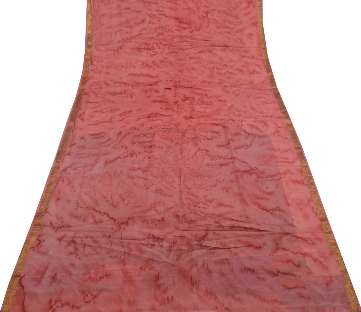 Sushila Vintage Peach Saree 100% Pure Silk Printed Soft Craft 5 Yard Fabric