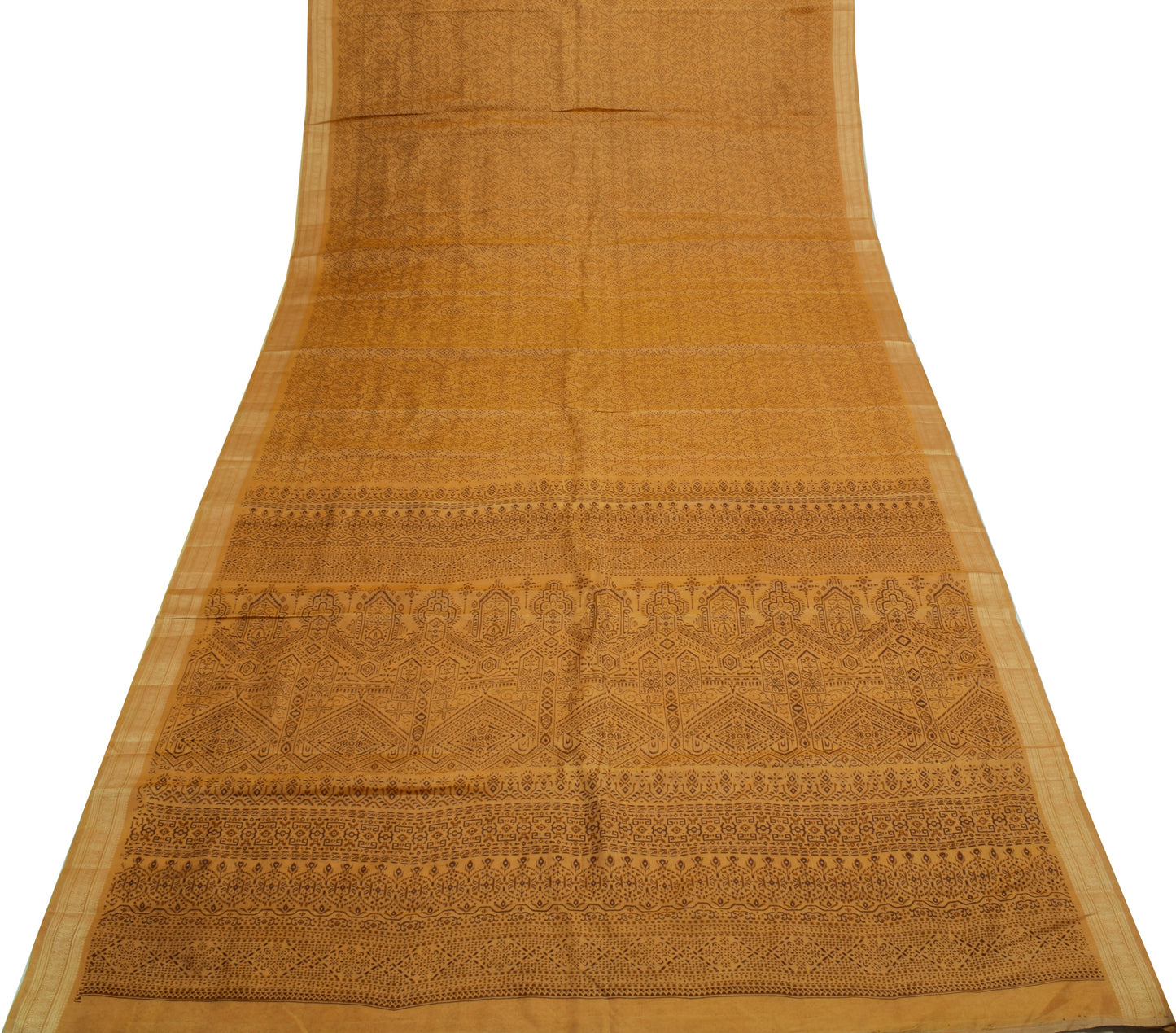 Sushila Vintage Light Brown Saree 100% Pure Silk Printed Soft Craft Sari Fabric