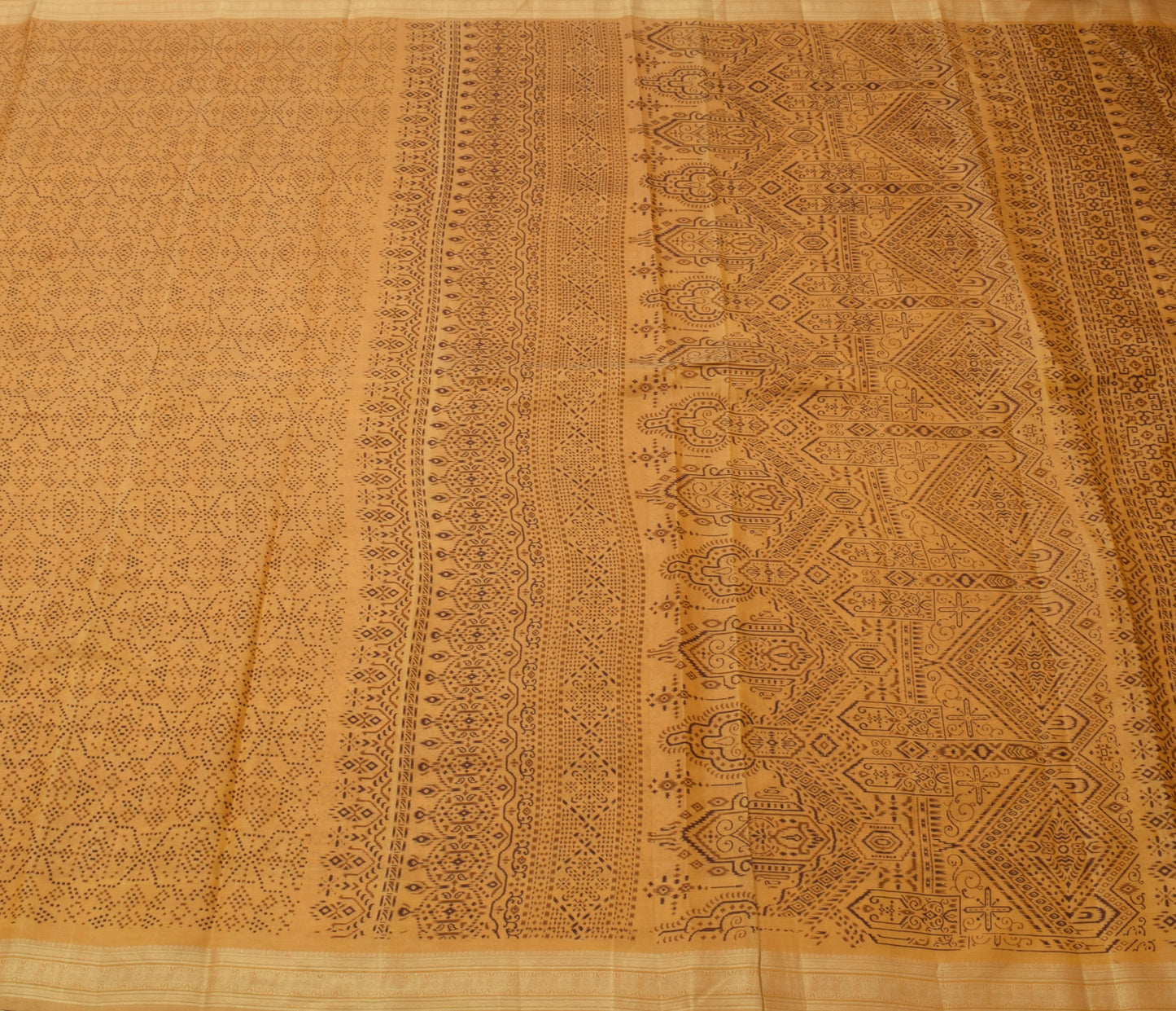 Sushila Vintage Light Brown Saree 100% Pure Silk Printed Soft Craft Sari Fabric