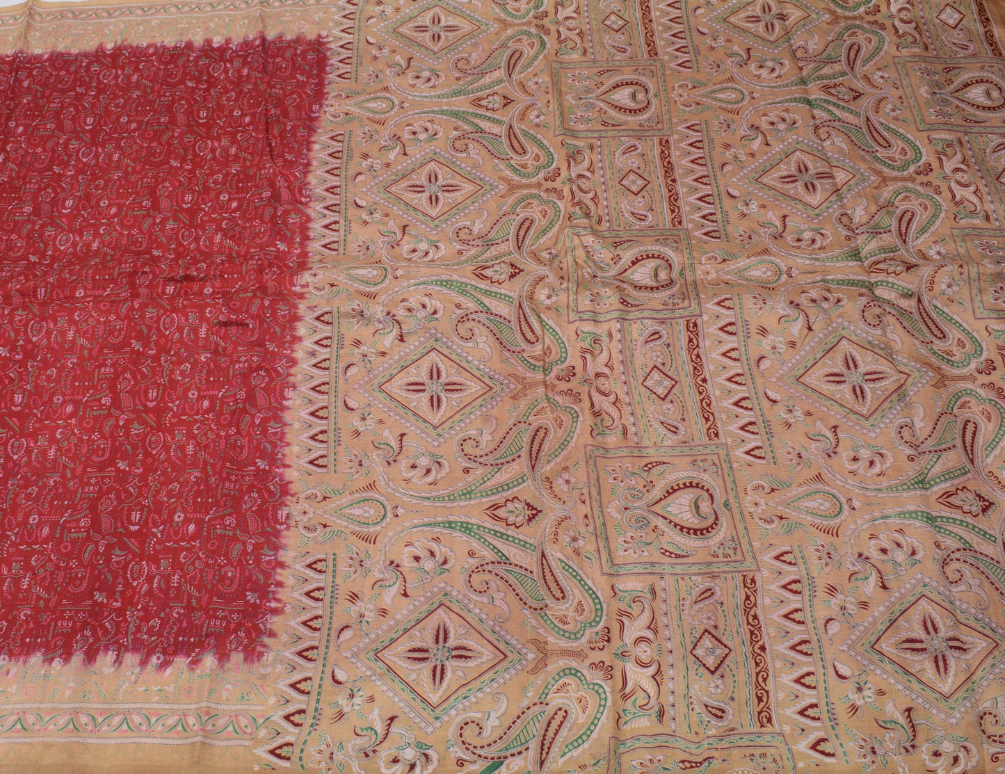 Sushila Vintage Red Saree 100% Pure Silk Printed Floral Soft Craft 5 Yard Fabric