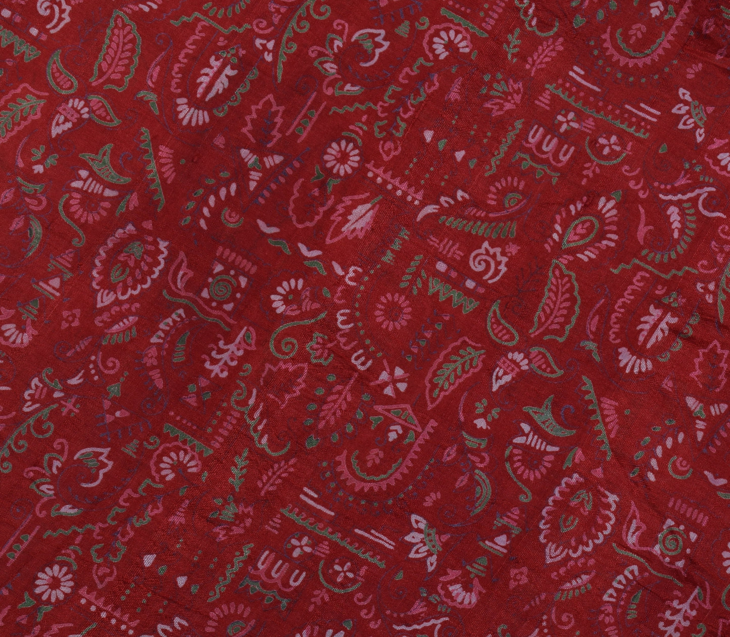 Sushila Vintage Red Saree 100% Pure Silk Printed Floral Soft Craft 5 Yard Fabric