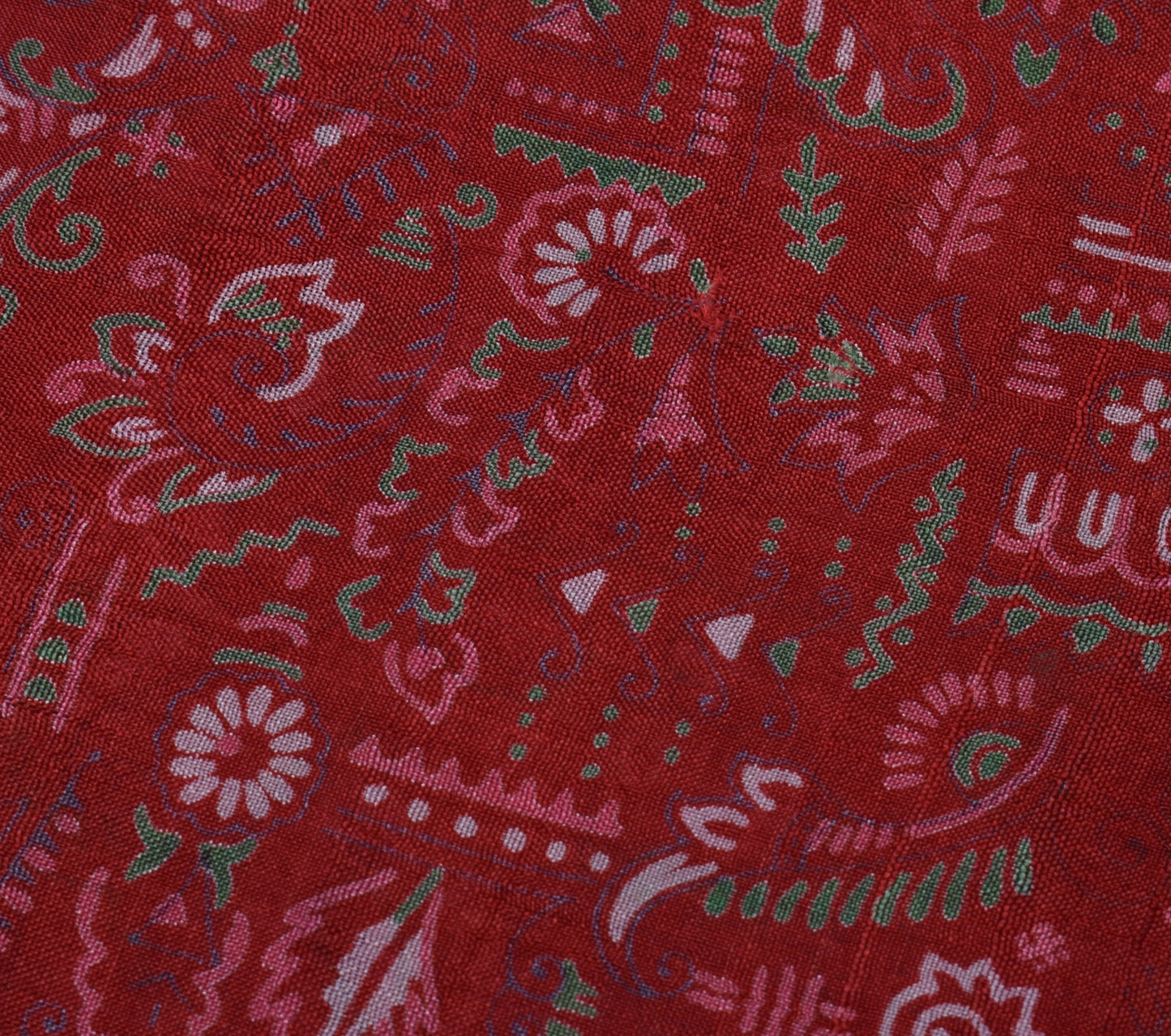 Sushila Vintage Red Saree 100% Pure Silk Printed Floral Soft Craft 5 Yard Fabric