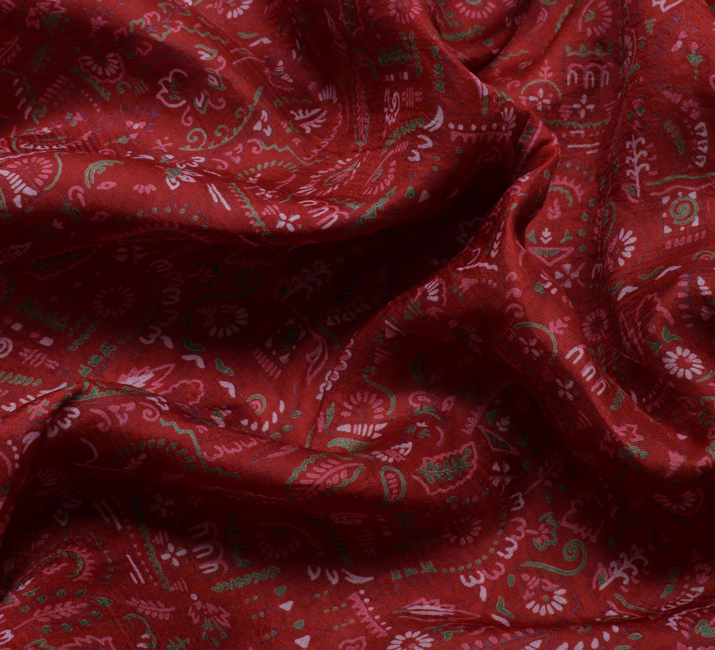 Sushila Vintage Red Saree 100% Pure Silk Printed Floral Soft Craft 5 Yard Fabric