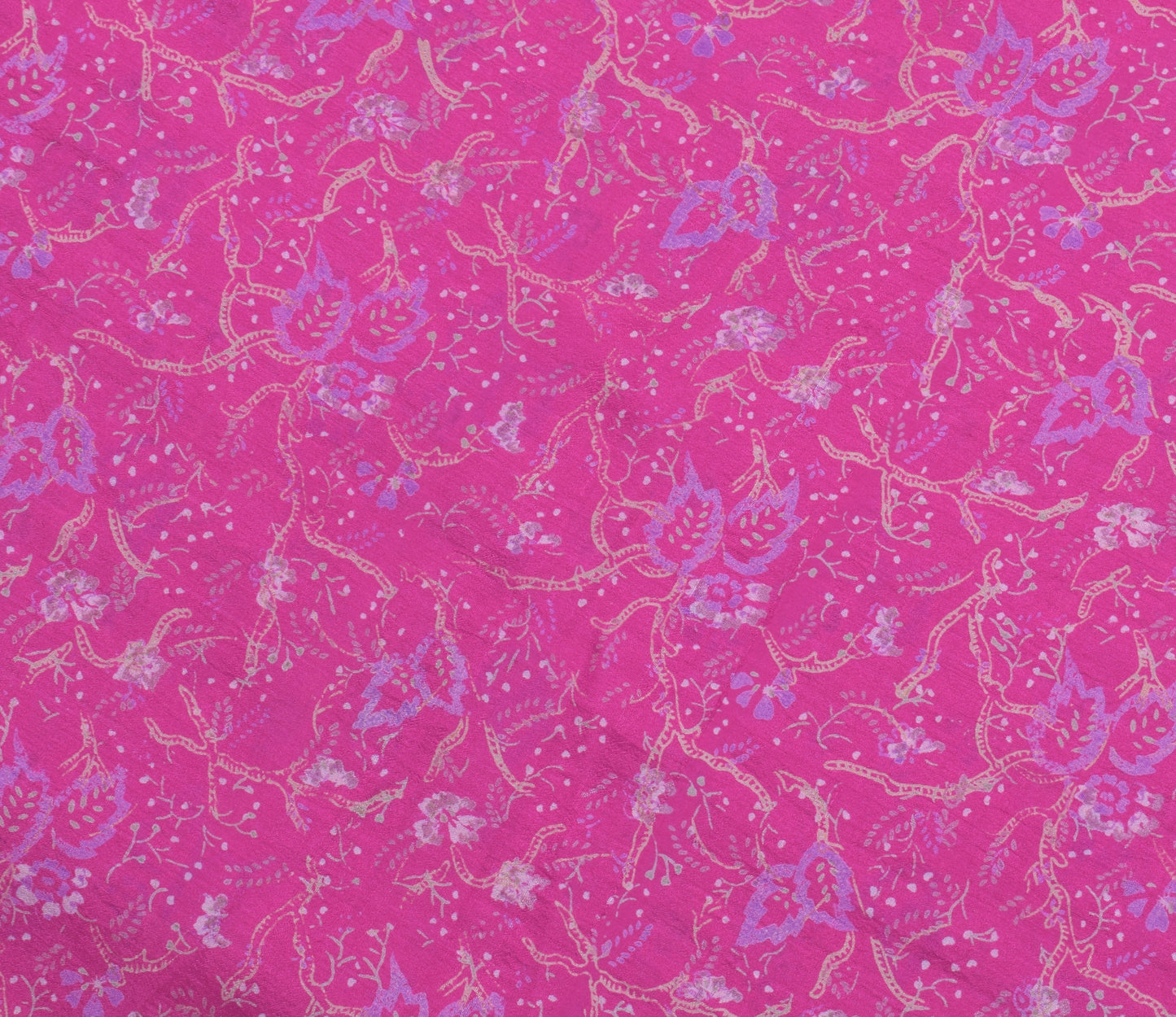 Sushila Vintage Purple Saree 100% Pure Silk Printed Floral Soft Craft Fabric