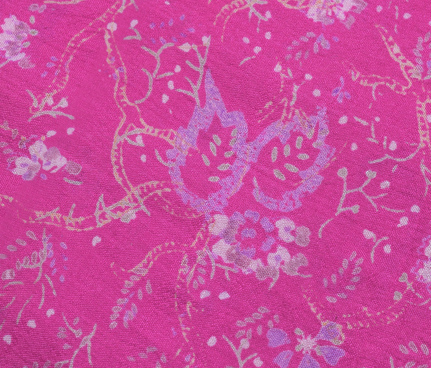 Sushila Vintage Purple Saree 100% Pure Silk Printed Floral Soft Craft Fabric