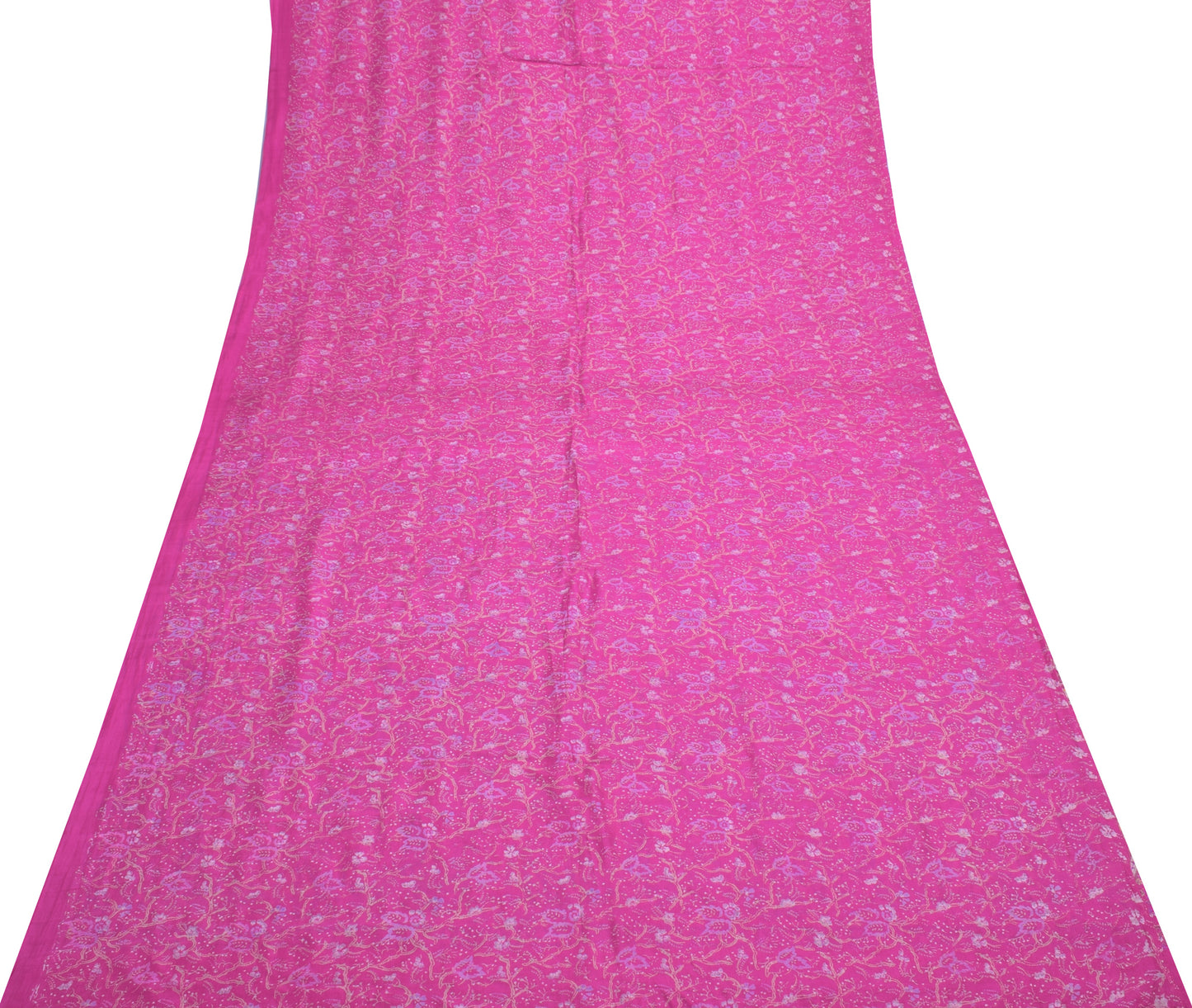 Sushila Vintage Purple Saree 100% Pure Silk Printed Floral Soft Craft Fabric