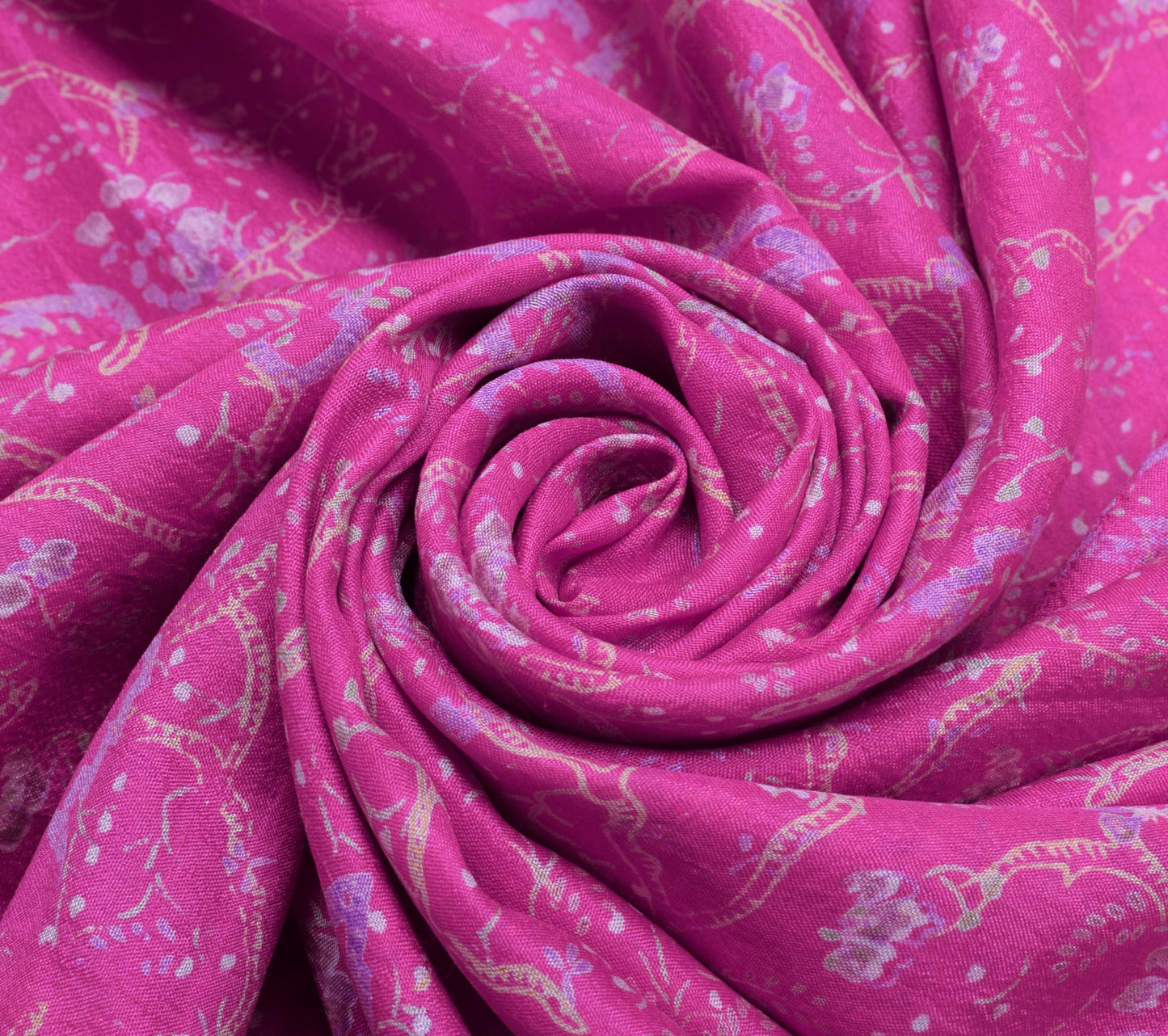 Sushila Vintage Purple Saree 100% Pure Silk Printed Floral Soft Craft Fabric