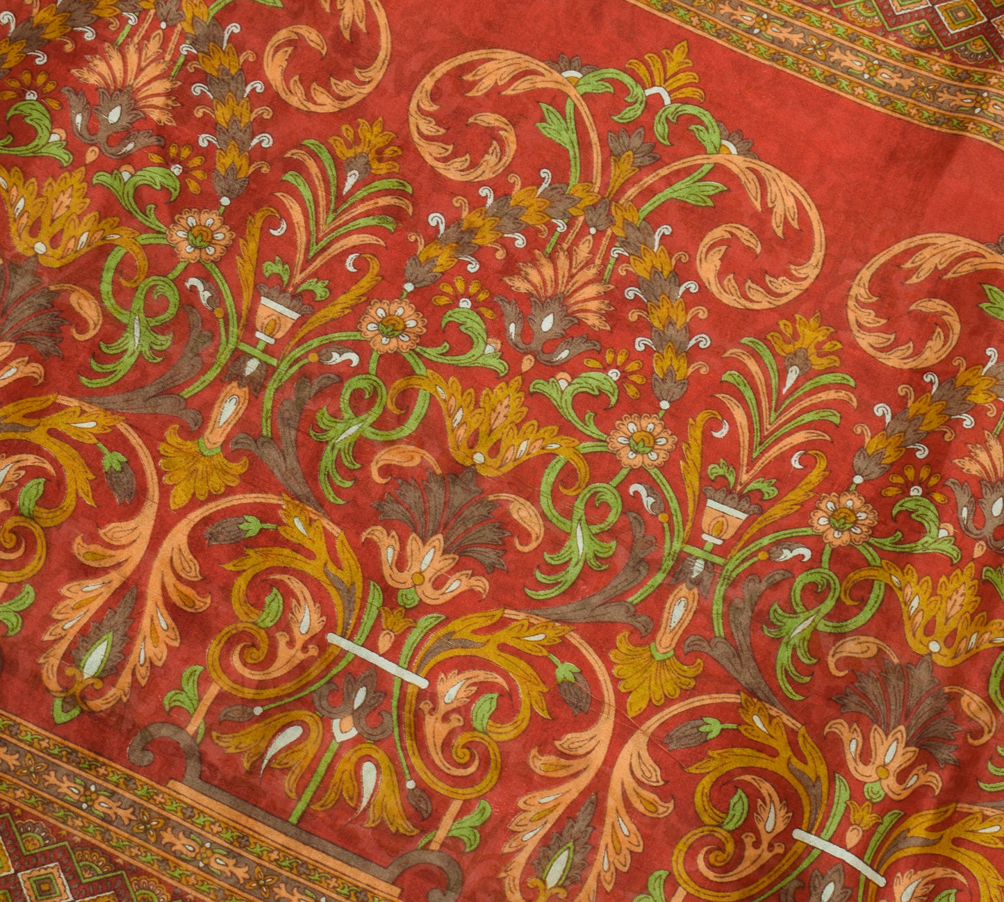 Sushila Vintage Cream Saree 100% Pure Silk Printed Floral Soft Craft Fabric
