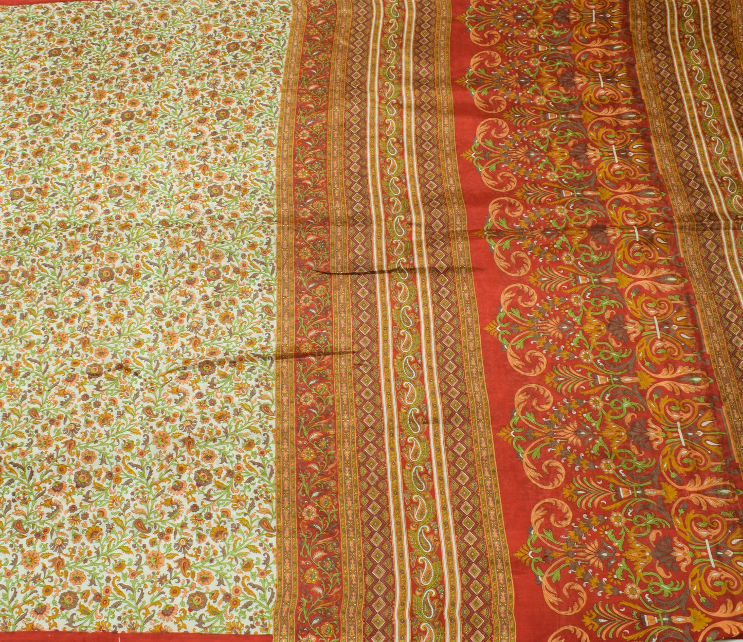 Sushila Vintage Cream Saree 100% Pure Silk Printed Floral Soft Craft Fabric