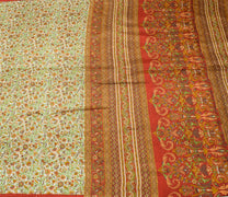 Sushila Vintage Cream Saree 100% Pure Silk Printed Floral Soft Craft Fabric