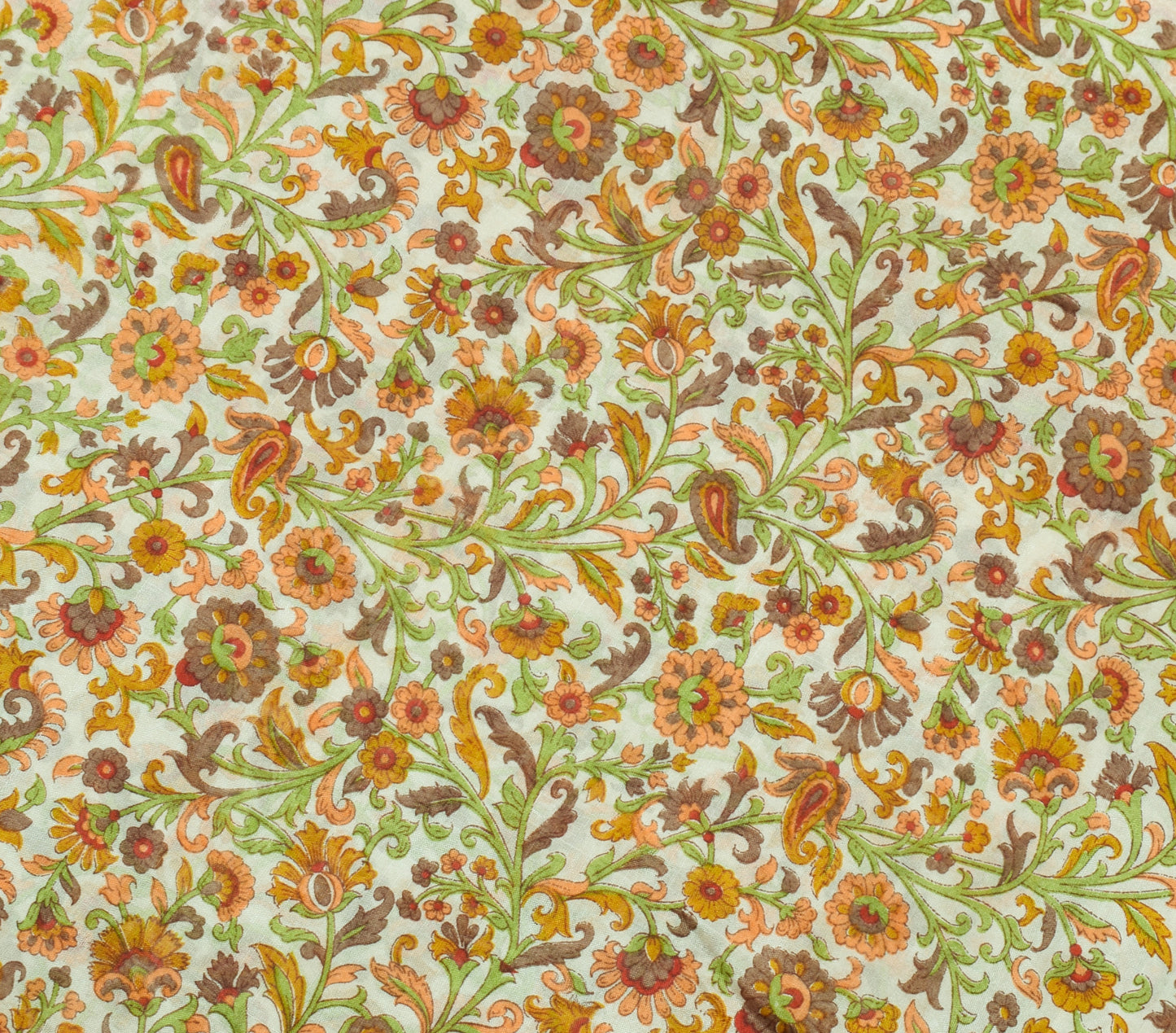 Sushila Vintage Cream Saree 100% Pure Silk Printed Floral Soft Craft Fabric