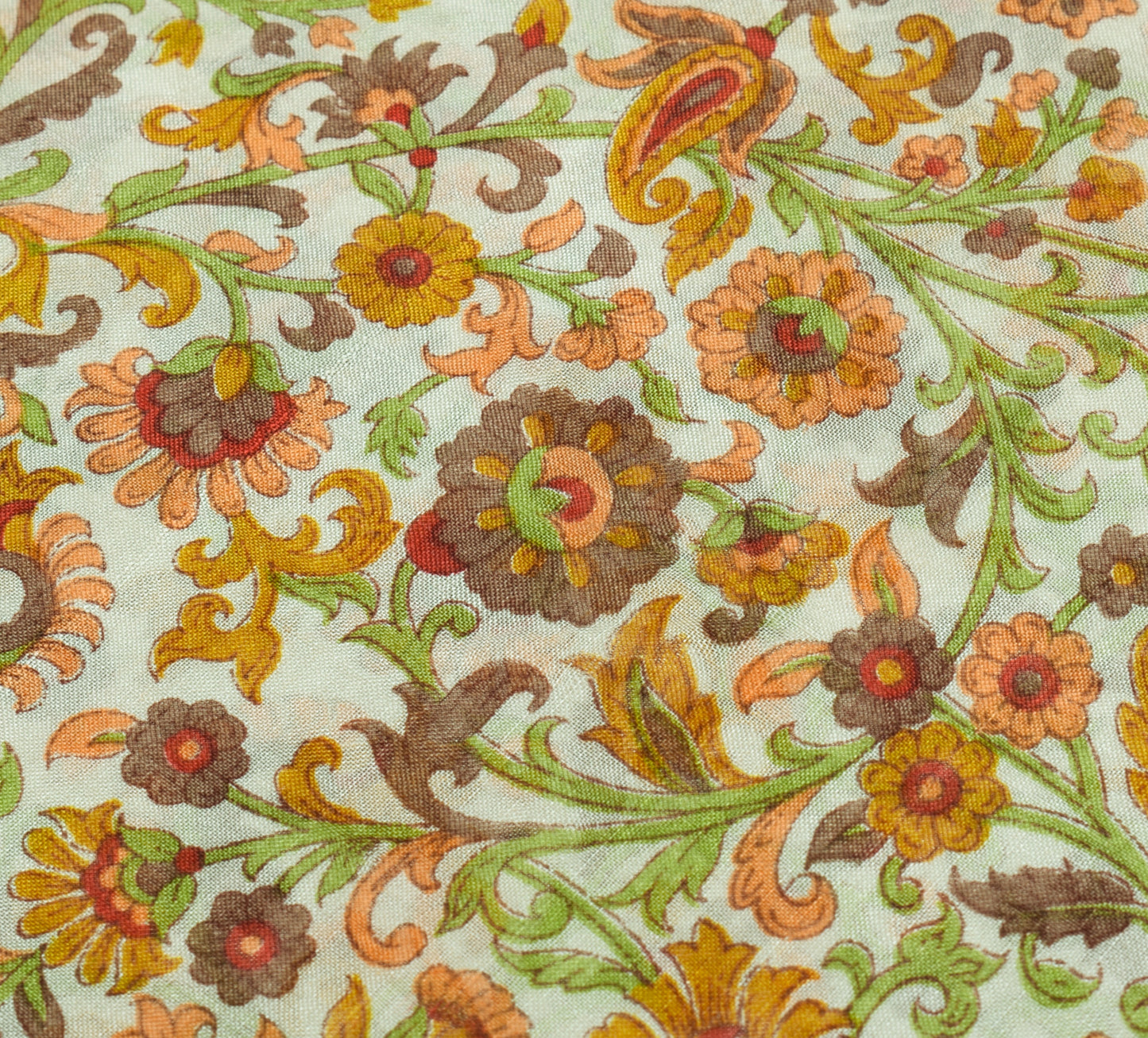 Sushila Vintage Cream Saree 100% Pure Silk Printed Floral Soft Craft Fabric