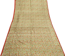 Sushila Vintage Cream Saree 100% Pure Silk Printed Floral Soft Craft Fabric