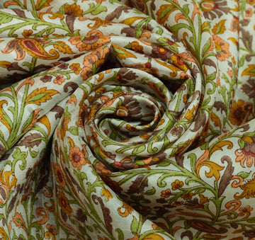 Sushila Vintage Cream Saree 100% Pure Silk Printed Floral Soft Craft Fabric