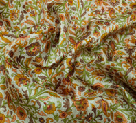Sushila Vintage Cream Saree 100% Pure Silk Printed Floral Soft Craft Fabric
