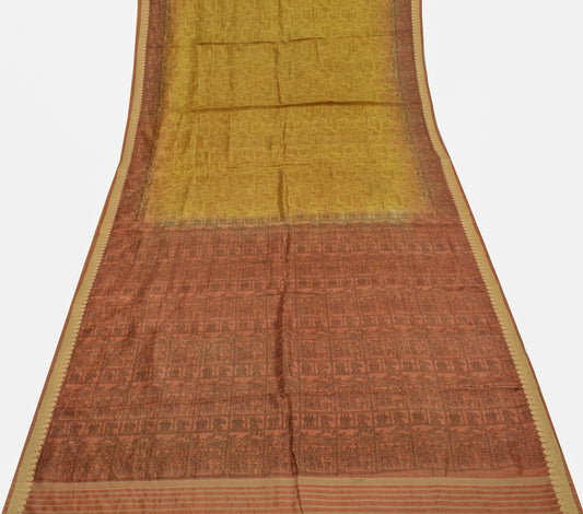 Sushila Vintage Green Saree 100% Pure Silk Printed Floral Soft Craft Fabric