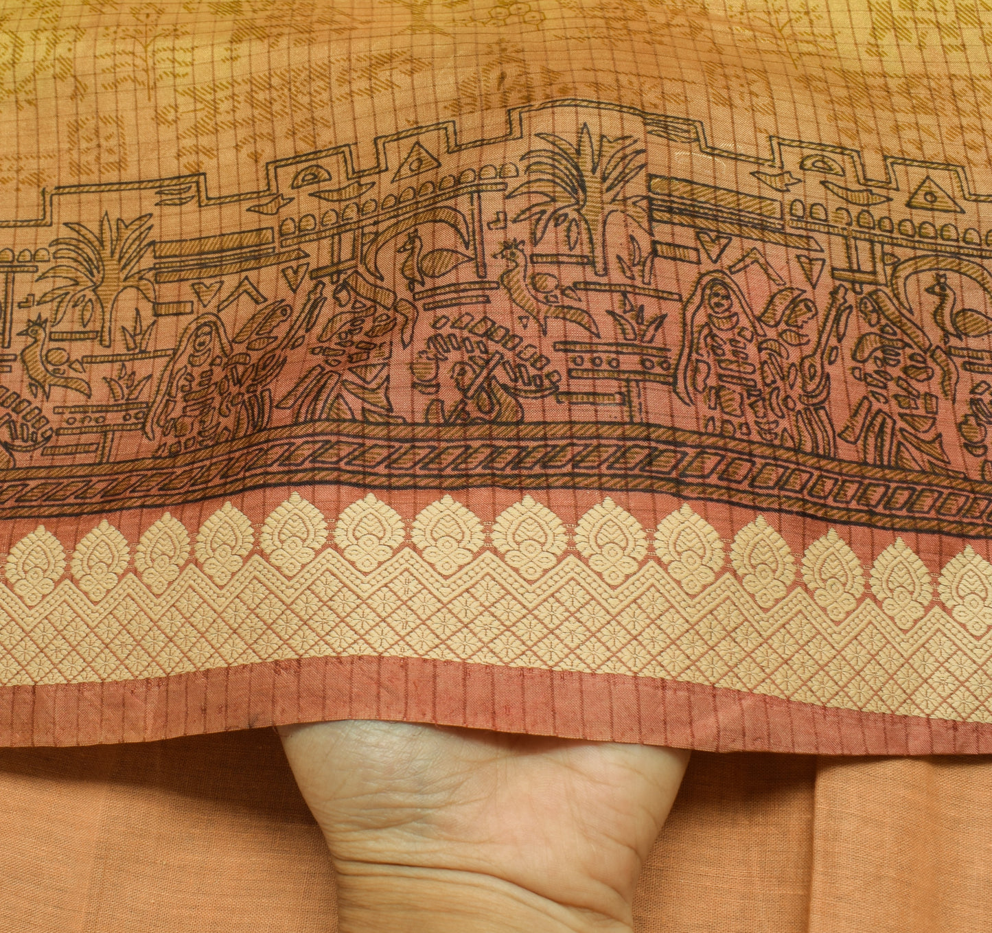 Sushila Vintage Green Saree 100% Pure Silk Printed Floral Soft Craft Fabric