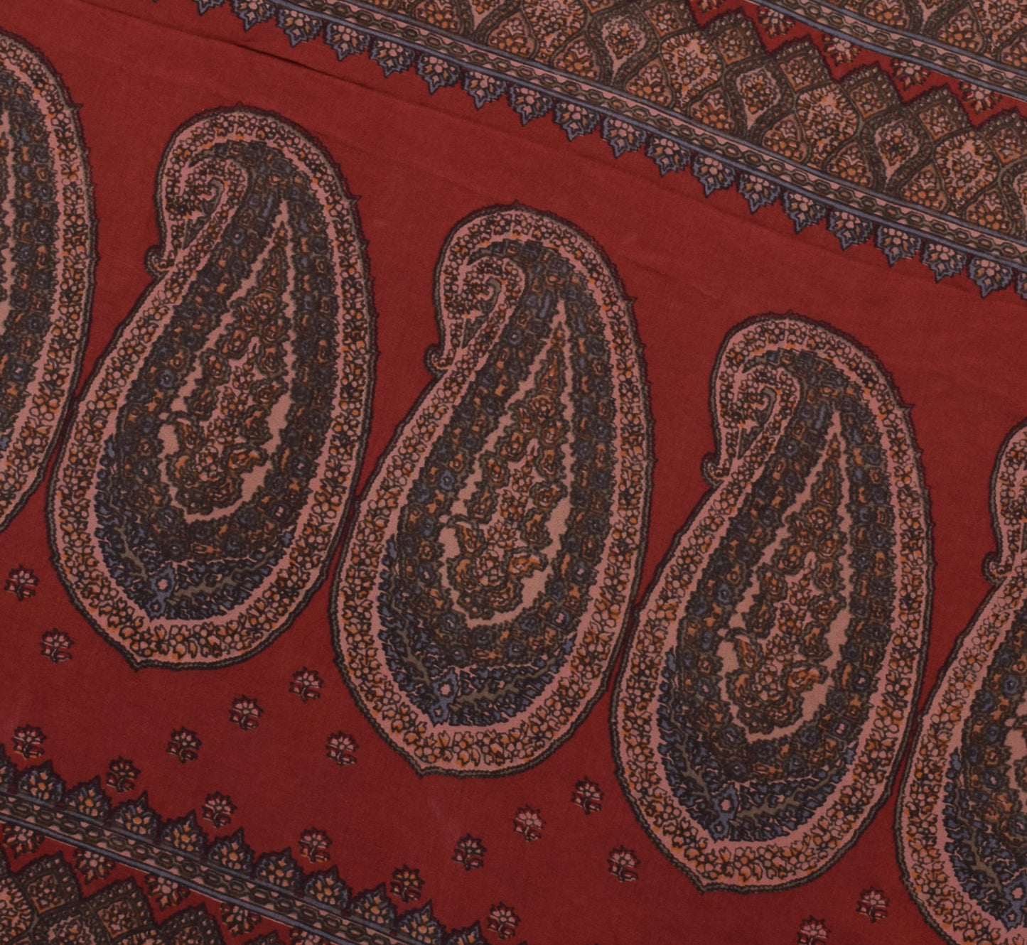 Sushila Vintage Maroon Saree 100% Pure Silk Printed Paisley Soft Craft Fabric