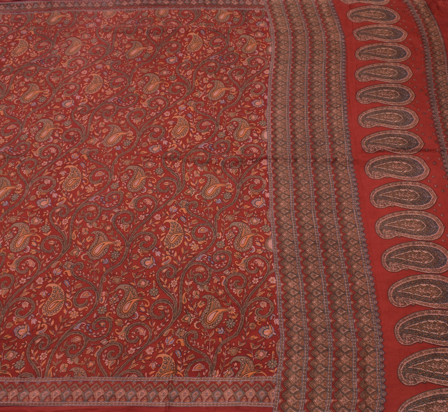 Sushila Vintage Maroon Saree 100% Pure Silk Printed Paisley Soft Craft Fabric