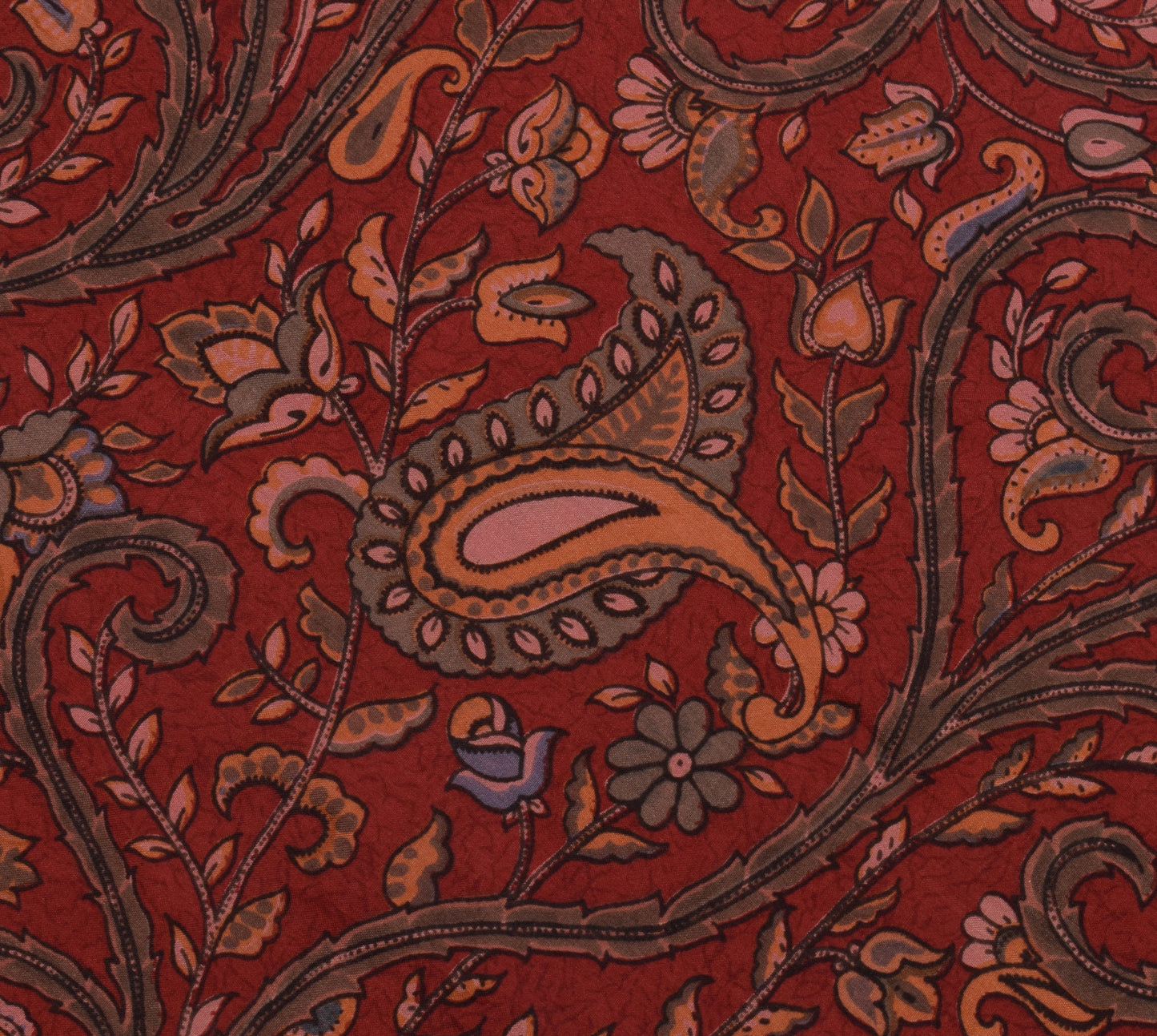 Sushila Vintage Maroon Saree 100% Pure Silk Printed Paisley Soft Craft Fabric