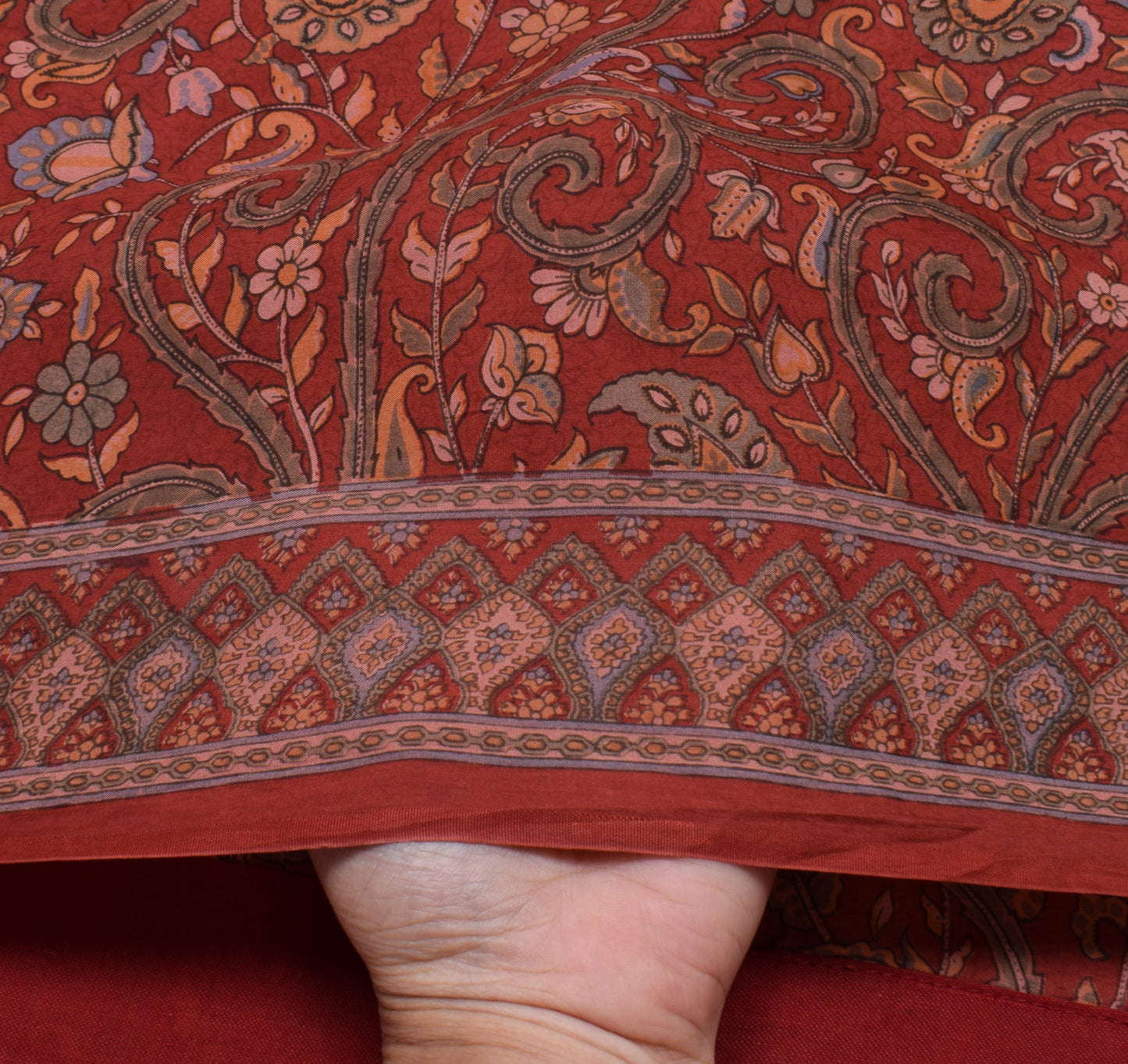 Sushila Vintage Maroon Saree 100% Pure Silk Printed Paisley Soft Craft Fabric