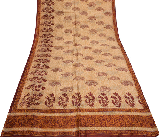 Sushila Vintage Indian Saree 100% Pure Silk Printed Paisley Soft Craft Fabric