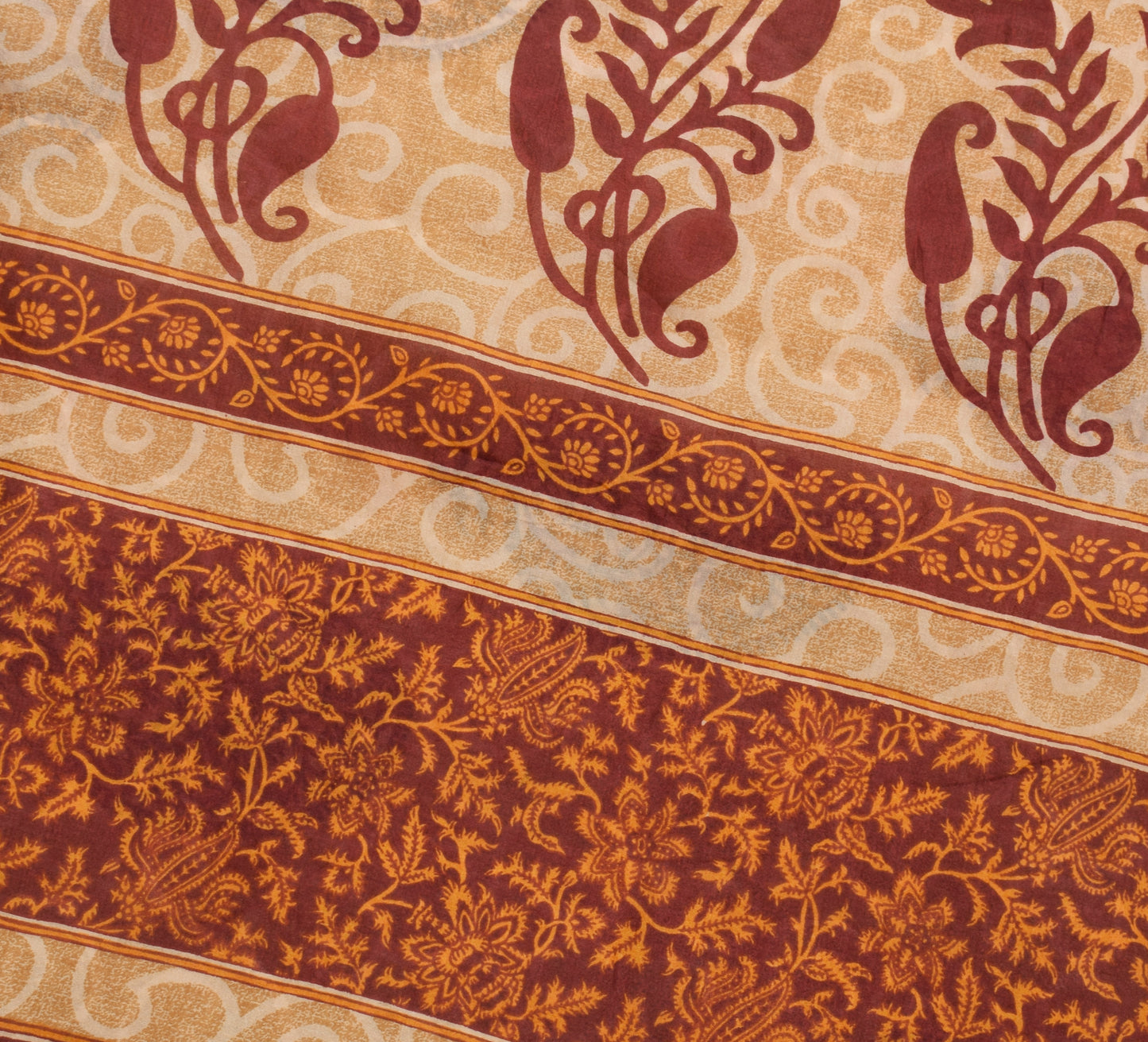 Sushila Vintage Indian Saree 100% Pure Silk Printed Paisley Soft Craft Fabric
