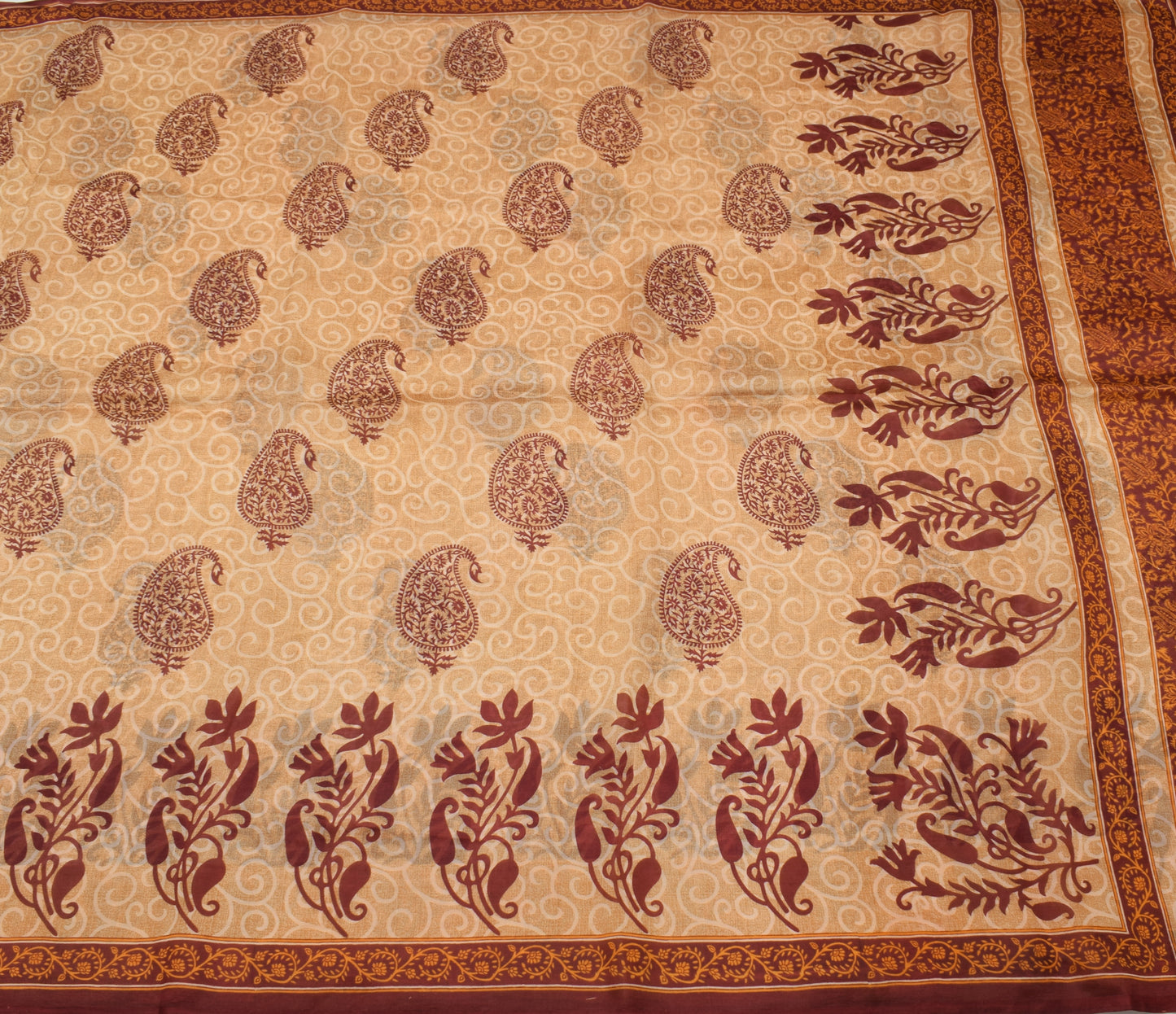 Sushila Vintage Indian Saree 100% Pure Silk Printed Paisley Soft Craft Fabric